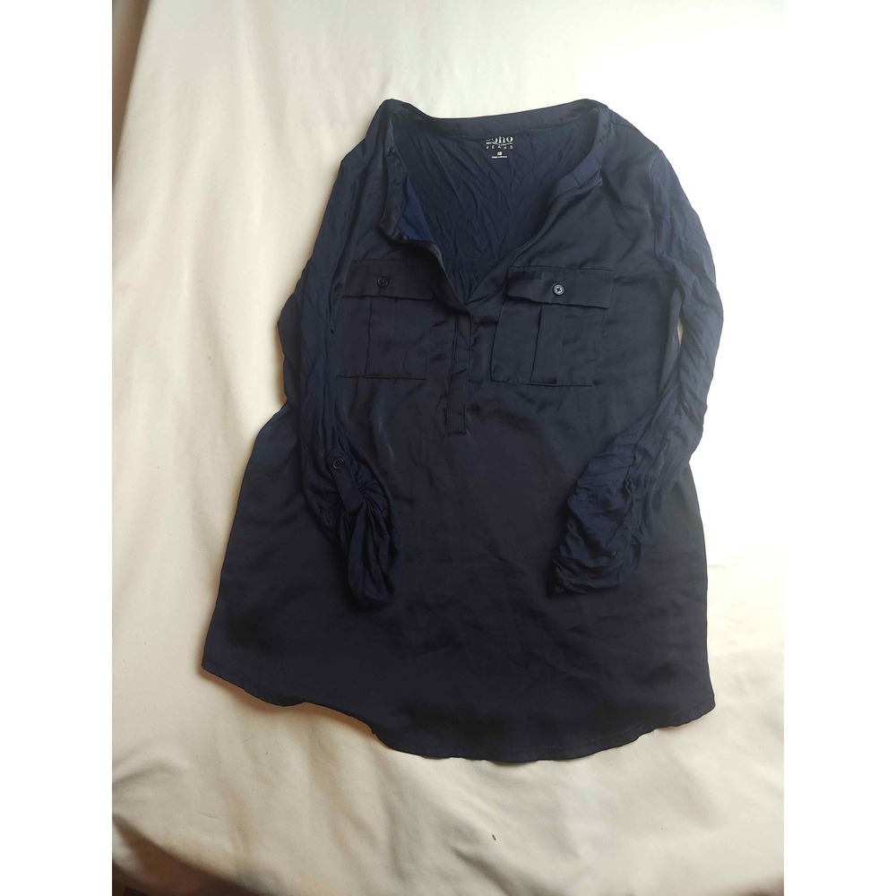 Soho Jeans New York & Company Navy Blue Utility Roll Tab Sleeve Blouse Small